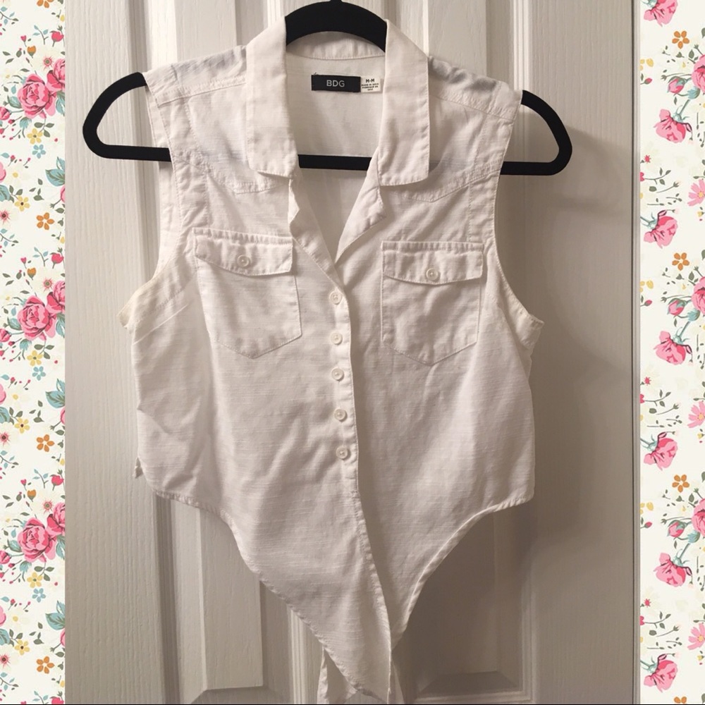 White Sleeveless Button Down